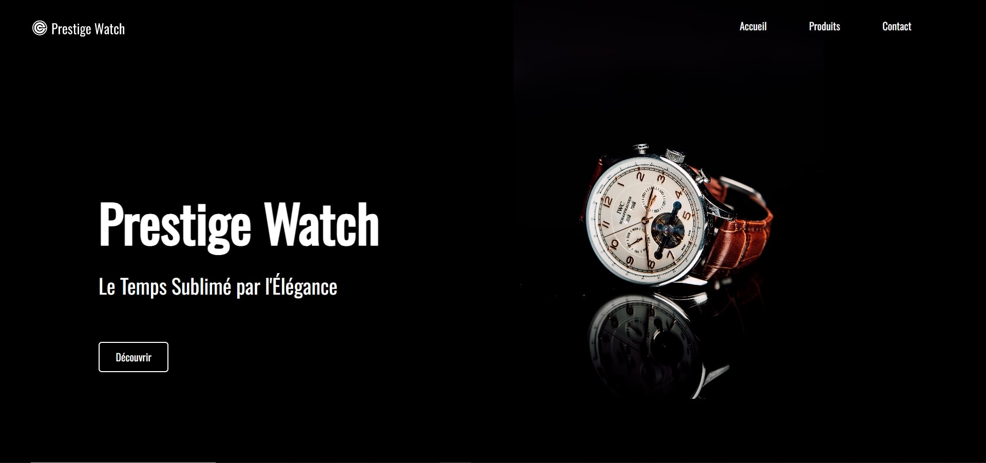 landing page pour une marque de montre prestige watch